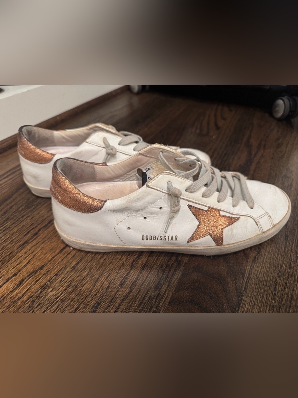 Golden Goose White Leather Sneakers with Metallic Copper Star
